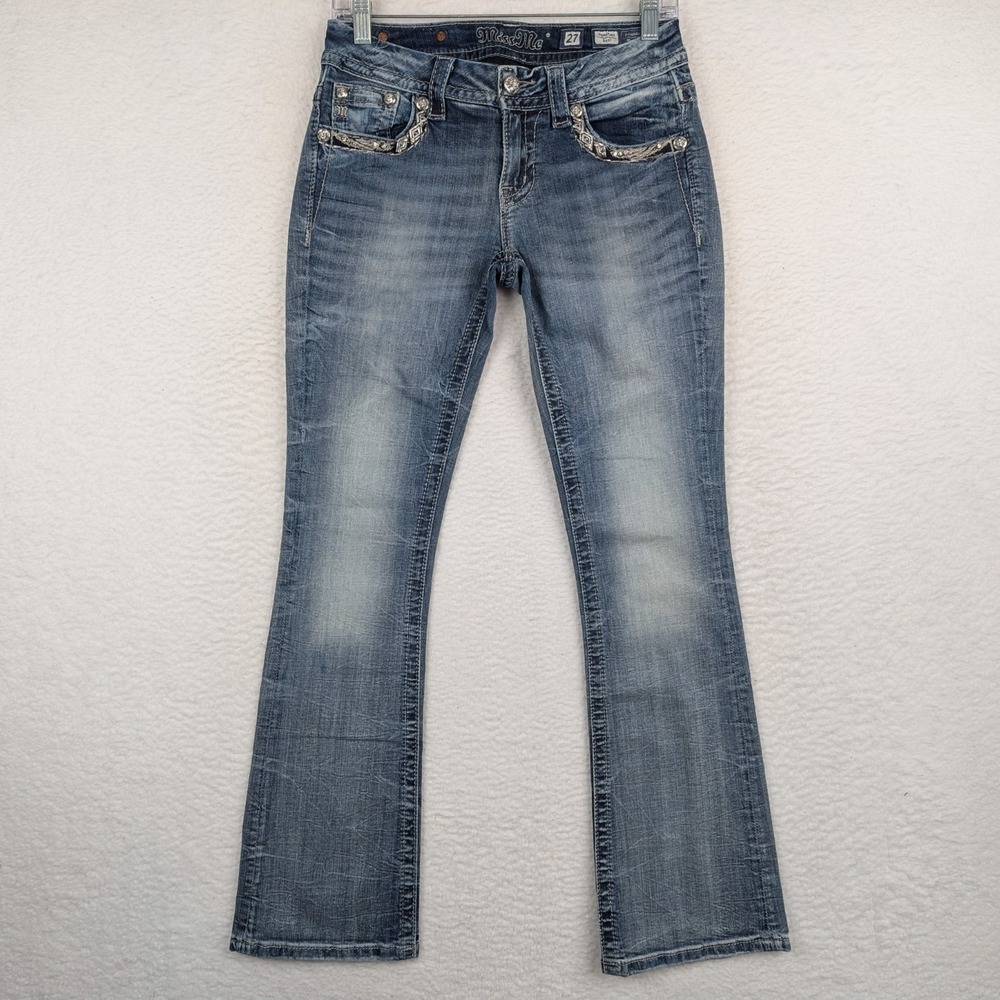 Miss Me Signature Boot Jeans Size 27 Embellished Sequin Rhinestone Denim